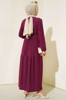 Bürümcük Kat Kat Elbise Mürdüm - Tesettür Elbise