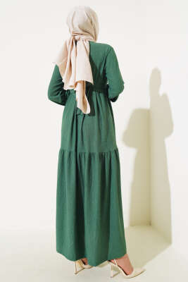 Bürümcük Kat Kat Elbise Yeşil - Tesettür Elbise