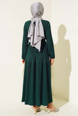 Bürümcük Kat Kat Elbise Zümrüt - Tesettür Elbise
