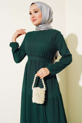Bürümcük Kat Kat Elbise Zümrüt - Tesettür Elbise