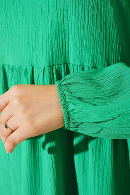 Bürümcük Kuşaksız Kumaş Elbise Yeşil - Thumbnail