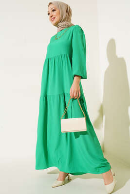 Bürümcük Kuşaksız Kumaş Elbise Yeşil - ESTELLE