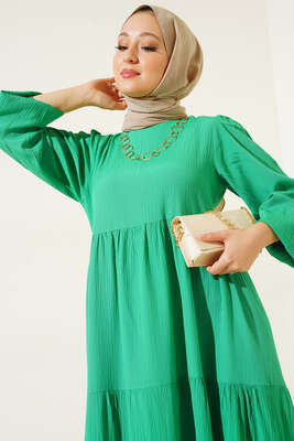Bürümcük Kuşaksız Kumaş Elbise Yeşil - Elbise