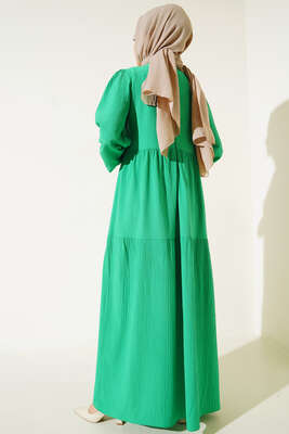 Bürümcük Kuşaksız Kumaş Elbise Yeşil - Elbise