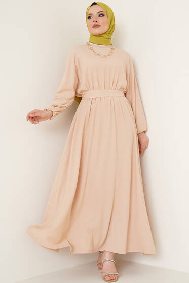 Bürümcük Mevlana Elbise Bej - Tesettür Elbise
