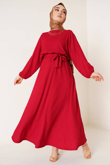 Bürümcük Mevlana Elbise Bordo - Tesettür Elbise