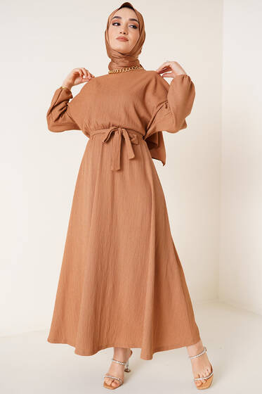 Bürümcük Mevlana Elbise Camel - Tesettür Elbise