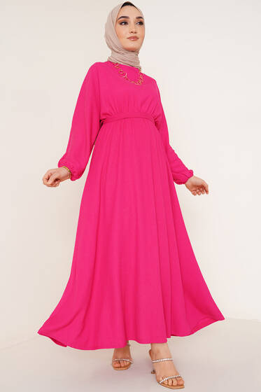 Bürümcük Mevlana Elbise Fuşya - Tesettür Elbise
