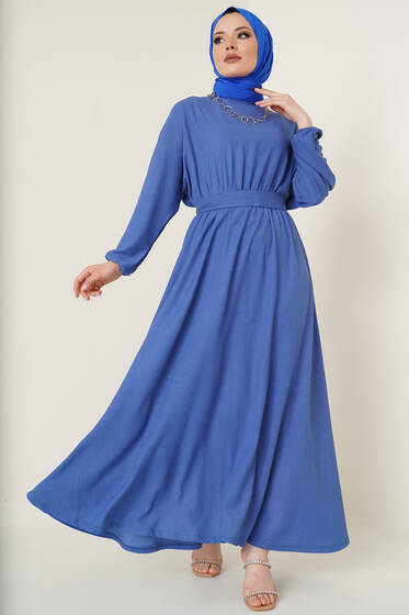 Bürümcük Mevlana Elbise İndigo - Tesettür Elbise