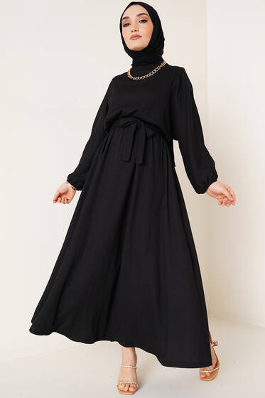 Bürümcük Mevlana Elbise Siyah - Tesettür Elbise