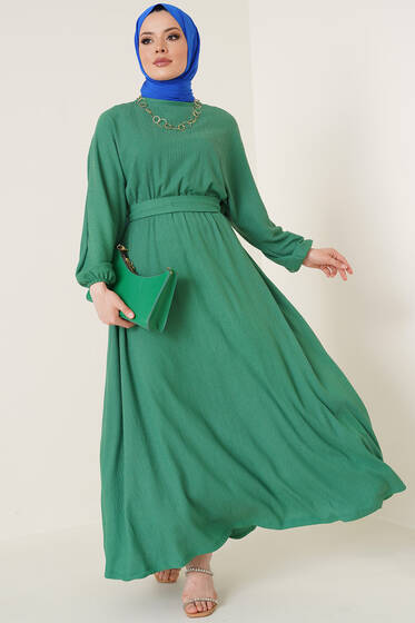 Bürümcük Mevlana Elbise Yeşil - Tesettür Elbise