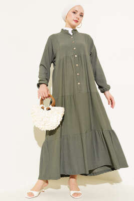 Bürümcük Önü Düğmeli Elbise Haki 
