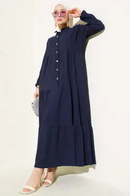 Bürümcük Önü Düğmeli Elbise Lacivert 