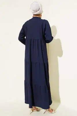 Bürümcük Önü Düğmeli Elbise Lacivert - Tesettür Elbise