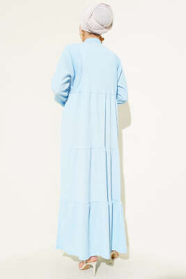 Bürümcük Önü Düğmeli Elbise Mavi - Tesettür Elbise
