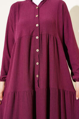 Bürümcük Önü Düğmeli Elbise Mürdüm - Tesettür Elbise