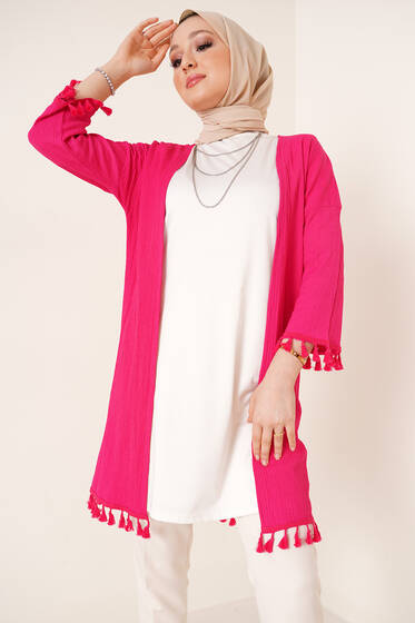Bürümcük Püsküllü Kimono Fuşya - Kimono