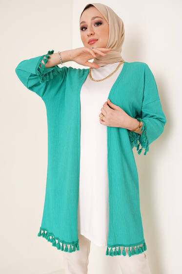 Bürümcük Püsküllü Kimono Yeşil - Kimono