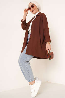 Bürümcük Salaş Gömlek Kahve - YAZGI TEKSTİL