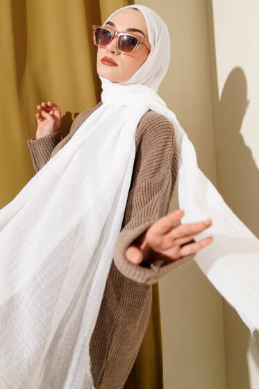 Bürümcük Soft Şal Beyaz - Başörtüsü