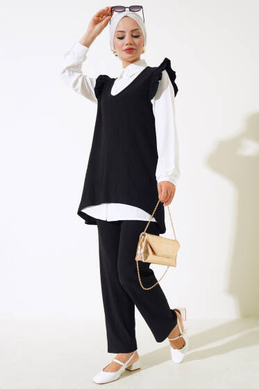 Bürümcük Üçlü Takım Siyah - İKİLİ TAKIM