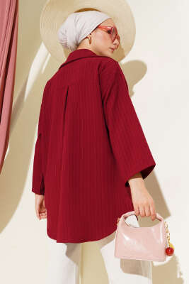 Bürümcük Yaka Bağlamalı Kimono Bordo - Dış Giyim&Mont