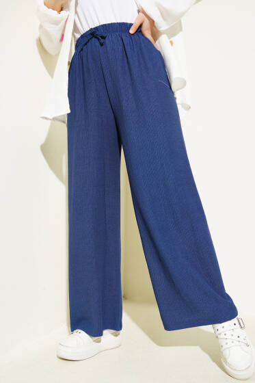 Bürümcüklü Bel Lastikli Pantolon İndigo - Pantolon