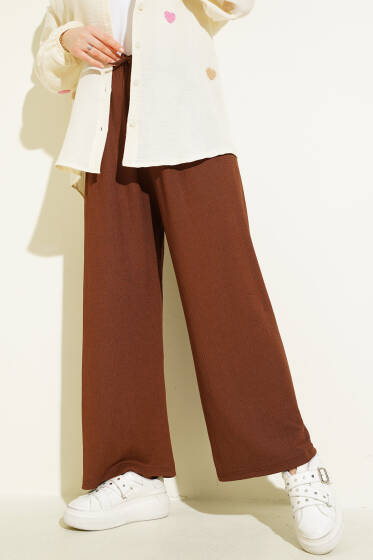 Bürümcüklü Bel Lastikli Pantolon Kahve - Pantolon