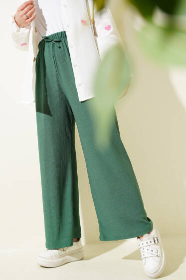 Bürümcüklü Bel Lastikli Pantolon Yeşil - Pantolon