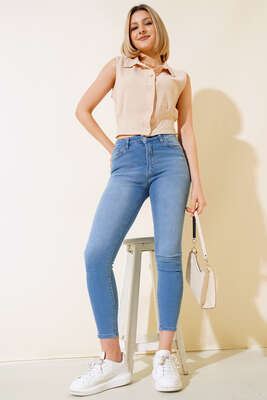 Bürümcüklü Kolsuz Bluz Bej - Kadın Giyim Modelleri