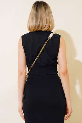 Bürümcüklü Kolsuz Bluz Siyah - Kadın Giyim Modelleri