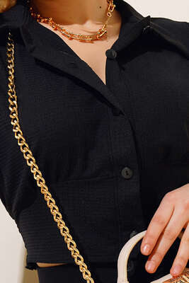 Bürümcüklü Kolsuz Bluz Siyah - Kadın Giyim Modelleri