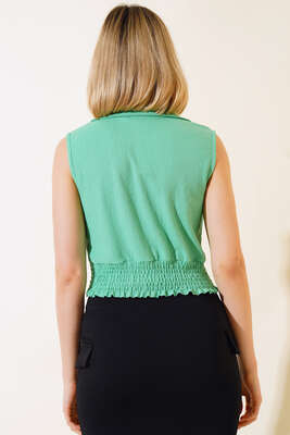 Bürümcüklü Kolsuz Bluz Yeşil - Kadın Giyim Modelleri