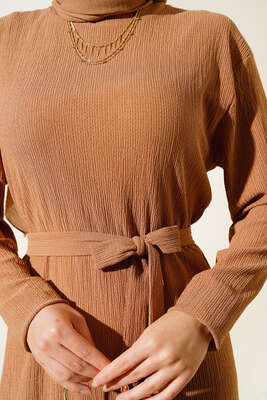 Bürümcüklü Kuşaklı Kat Elbise Camel - 300-500 TL Ürünler