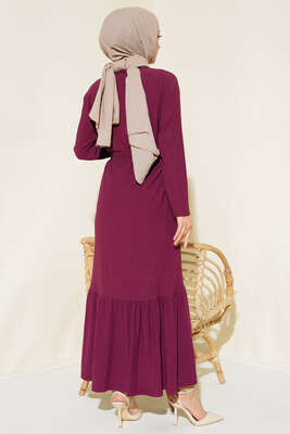 Bürümcüklü Kuşaklı Kat Elbise Mürdüm - Yılın Fırsatı