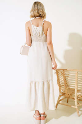 Büstiyer Dantelli Elbise Bej - Kadın Giyim Modelleri