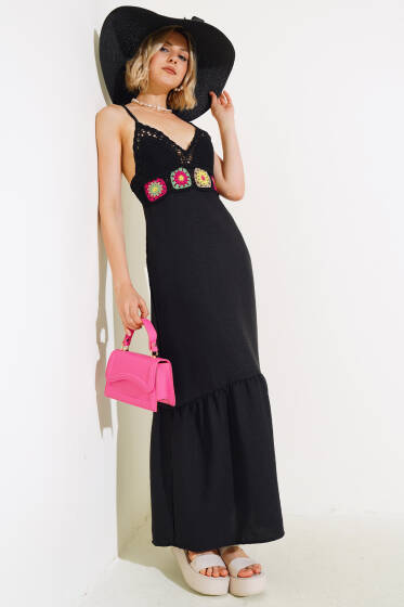 Büstiyer Dantelli Elbise Siyah - Yeni Giyim