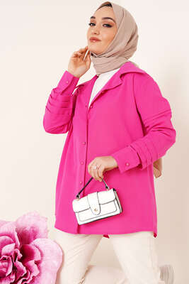 Buton Düğmeli Gömlek Fuşya 