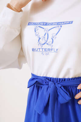 Butterfly Baskılı Sweat Etek Takım Saks - Etek