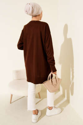 Büyük Çiçek Desenli Triko Tunik Kahve - 500-700 TL Ürünler