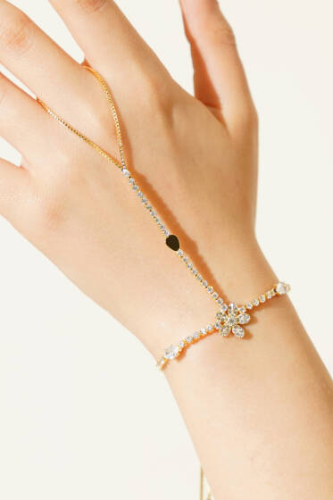 Büyük Çiçek Figürlü Su YoluTaşlı Şahmeran Gold - Bileklik