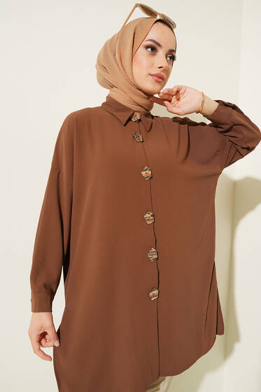 Büyük Düğmeli Ayrobin Gömlek Kahve - Gömlek
