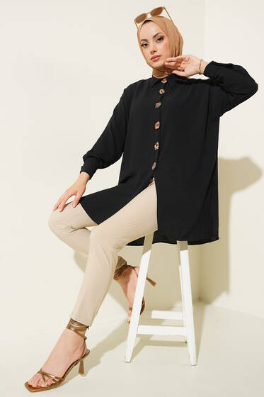 Büyük Düğmeli Ayrobin Gömlek Siyah - Gömlek