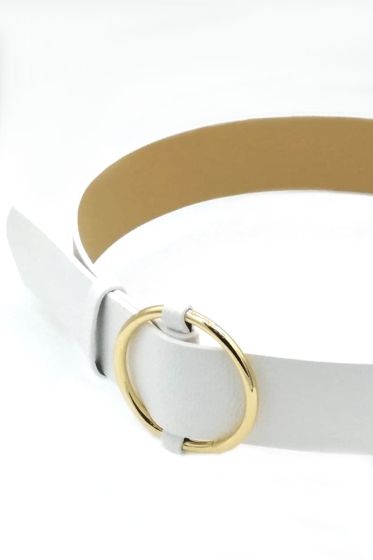 Büyük Halka Tokalı Beyaz Kemer - Deri Kemer