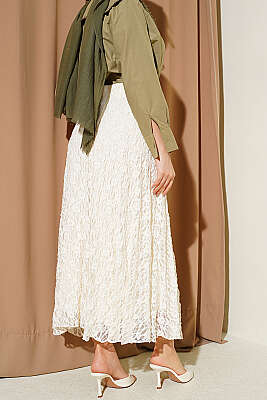 Büzgü Dantelli Tül Etek Bej - Etek