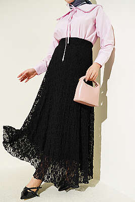 Büzgü Dantelli Tül Etek Siyah - HATUN