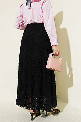 Büzgü Dantelli Tül Etek Siyah - Etek