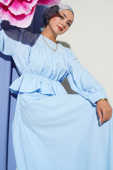 Büzgü Detaylı Bluz Etek İkili Takım Bebe Mavi - İkili Takım