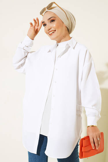 Büzgü Detaylı Gömlek Beyaz - Gömlek