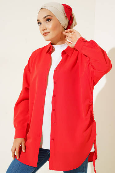 Büzgü Detaylı Gömlek Kırmızı - Gömlek